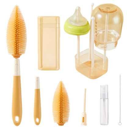 Baby Bottle Brush -YIMIKE Travel Baby Bottle Brush Cleaner Set with Silicone Nipple & Bottle BrushStraw BrushSoap Dispenser and Rack - Water Bottles Cleaning Too