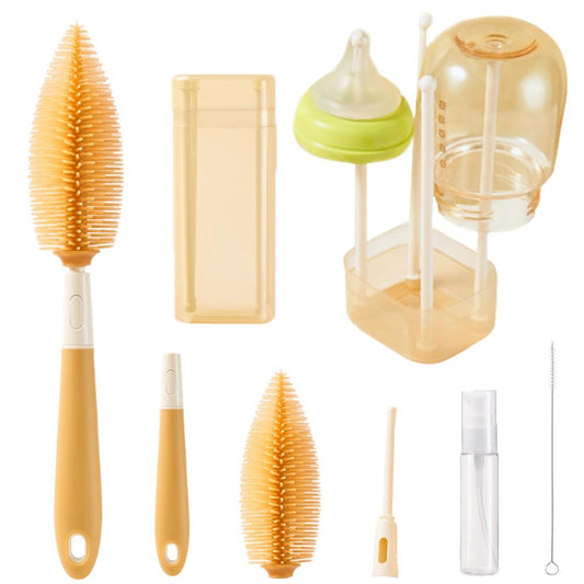 Baby Bottle Brush -YIMIKE Travel Baby Bottle Brush Cleaner Set with Silicone Nipple & Bottle BrushStraw BrushSoap Dispenser and Rack - Water Bottles Cleaning Too