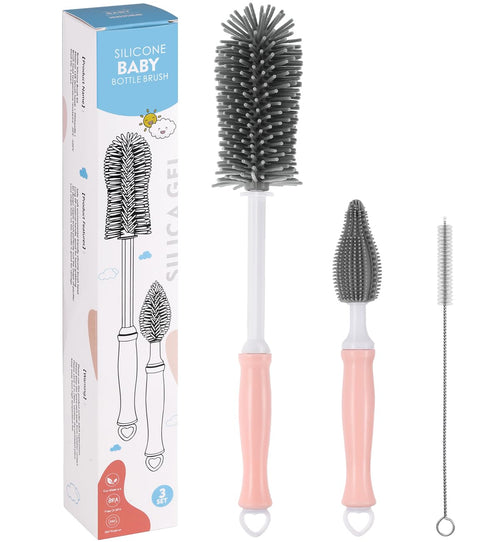Zooawa Baby Bottle Brush 3-in-1 Baby Cleaning Brush with Nipple Straw Brush Silicone Bottle Brush Reusable Bottle Cleaner Brush Set for Baby Bottle Sport Bottle Water Bottle Pink